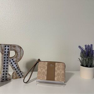Coach Beige and Brown Signature Wristlet